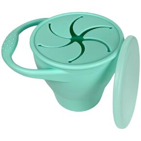 BraveJusticeKidsCo | Snack Attack Snack Cup | Collapsible Silicone Snack Container | Toddler and Baby Snack Catcher Lid (Citadel)