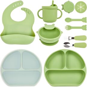 BABYKIDSMAMA Baby Led Weaning Supplies – 10-Pcs Silicone Baby Feeding Set – Self-Feeding Supplies Set with Suction Bowl and Plate, Spoon, Fork, Sippy Cup, Bib – BPA-Free Toddler Plates and Bowls Set in Saudi Arabia