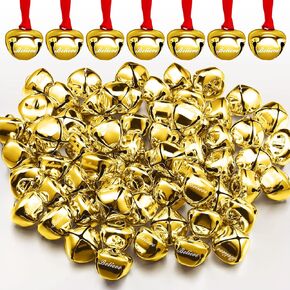 Syhood 24 Pieces Christmas Believe Bell Ornaments 1.5 Inch Bell Silver Gold Sleigh Bell Christmas Tree Bell Decoration Holiday Treat Gifts for Kids Adults (Gold)