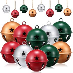 Zubebe 2.5 Inch Christmas Bells Large Big Size, Christmas Star Cutout Colorful Sleigh Bell Ornament Metal Craft Bells for Gift Wrapping Christmas Tree Decor (Bronze,24 Pcs)