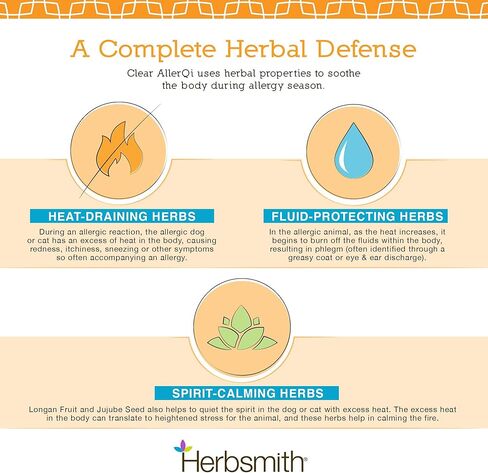 Herbsmith Clear AllerQi - مساعد الحساسية للقطط والكلاب - دعم حساسية الحيوانات الأليفة - حبوب مضادة للحكة للكلاب والقطط - مسحوق 500 جرام in Kuwait