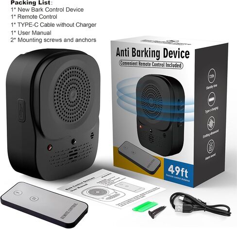 2024 أجهزة مكافحة النباح، أجهزة التحكم في النباح مع 4 مستويات حساسية وتردد قابلة للتعديل، جهاز إيقاف نباح نطاق 50 قدم، رادع النباح الصوتي داخلي وخارجي، كاتم صوت إيقاف النباح in Kuwait