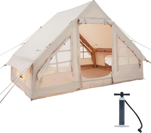 Moon Lence Glamping Inflatable Camping Tent for 4-6 Person,All-Season Waterproof/Windproof/Insulation Self-Supporting Air Tents,Easy Setup Cabin Camping Tent with Mesh Windows and Wide Rainfly in Kuwait