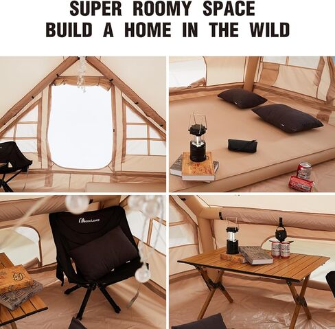 Moon Lence Glamping Inflatable Camping Tent for 4-6 Person,All-Season Waterproof/Windproof/Insulation Self-Supporting Air Tents,Easy Setup Cabin Camping Tent with Mesh Windows and Wide Rainfly in Kuwait