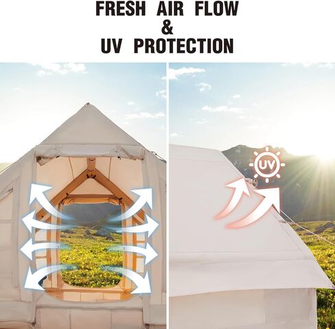 Moon Lence Glamping Inflatable Camping Tent for 4-6 Person,All-Season Waterproof/Windproof/Insulation Self-Supporting Air Tents,Easy Setup Cabin Camping Tent with Mesh Windows and Wide Rainfly in Kuwait