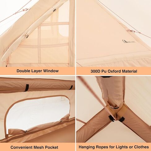 Moon Lence Glamping Inflatable Camping Tent for 4-6 Person,All-Season Waterproof/Windproof/Insulation Self-Supporting Air Tents,Easy Setup Cabin Camping Tent with Mesh Windows and Wide Rainfly in Kuwait