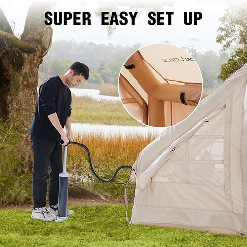 Moon Lence Glamping Inflatable Camping Tent for 4-6 Person,All-Season Waterproof/Windproof/Insulation Self-Supporting Air Tents,Easy Setup Cabin Camping Tent with Mesh Windows and Wide Rainfly in Kuwait