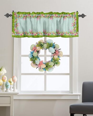 Yun Nist Valance Curtain for Windows Spring Green Plants,Privacy Panel Rod Pocket Window Treatment Simple Eucalyptus Leaves,Short Valances for Bathroom Kitchen Bedroom 54x18in in Kuwait