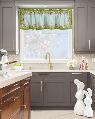 Yun Nist Valance Curtain for Windows Spring Green Plants,Privacy Panel Rod Pocket Window Treatment Simple Eucalyptus Leaves,Short Valances for Bathroom Kitchen Bedroom 54x18in in Kuwait