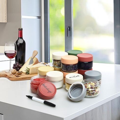 برطمانات تخزين طعام الأطفال الزجاجية المكونة من 24 قطعة من EONJOE حاويات صغيرة للأطفال بسعة 4 أوقية مع أغطية ومستلزمات صانع طعام الأطفال in Kuwait