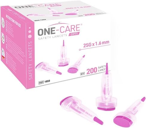 ONE-CARE Opti Safety Lancets Top Button Activated, 25G x 1.6mm, 200 Count in Saudi Arabia