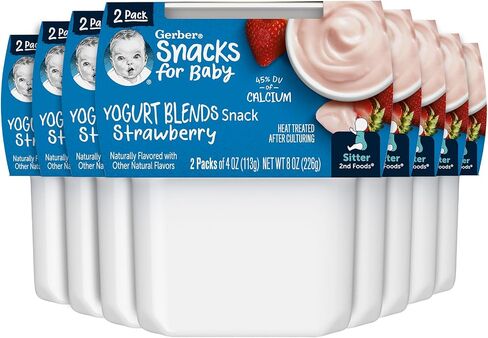 Gerber Stage 3 Strawberry Banana Yogurt Baby Food, 4 Oz, 16 Pack | Stage 3 yogurt blends; strawberry banana; 16 x 4 oz tubs in Saudi Arabia