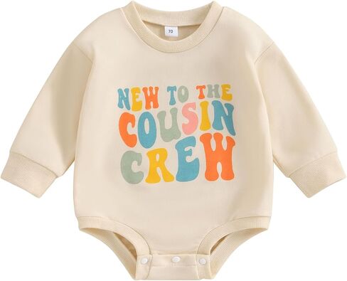 New to the Cousin Crew Onesie Baby Boy Girl Bubble Romper Sweatshirt Long Sleeve Oversized Bodysuit Fall Clothes in Kuwait
