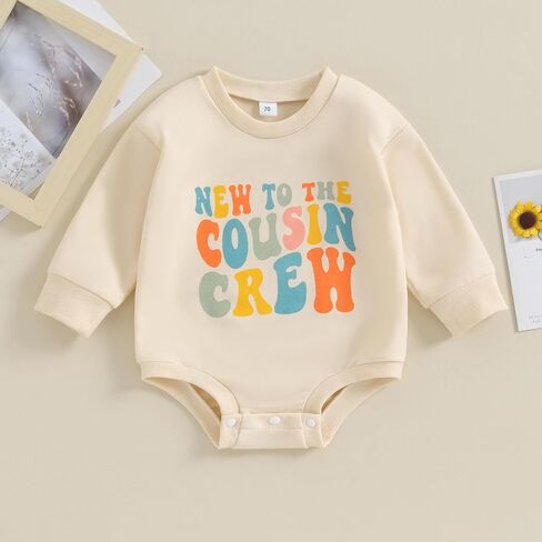 New to the Cousin Crew Onesie Baby Boy Girl Bubble Romper Sweatshirt Long Sleeve Oversized Bodysuit Fall Clothes in Kuwait
