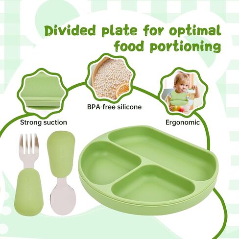 BABYKIDSMAMA Baby Led Weaning Supplies – 10-Pcs Silicone Baby Feeding Set – Self-Feeding Supplies Set with Suction Bowl and Plate, Spoon, Fork, Sippy Cup, Bib – BPA-Free Toddler Plates and Bowls Set in Saudi Arabia