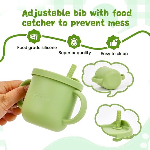 BABYKIDSMAMA Baby Led Weaning Supplies – 10-Pcs Silicone Baby Feeding Set – Self-Feeding Supplies Set with Suction Bowl and Plate, Spoon, Fork, Sippy Cup, Bib – BPA-Free Toddler Plates and Bowls Set in Saudi Arabia