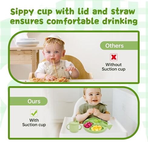 BABYKIDSMAMA Baby Led Weaning Supplies – 10-Pcs Silicone Baby Feeding Set – Self-Feeding Supplies Set with Suction Bowl and Plate, Spoon, Fork, Sippy Cup, Bib – BPA-Free Toddler Plates and Bowls Set in Saudi Arabia