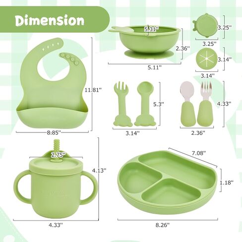 BABYKIDSMAMA Baby Led Weaning Supplies – 10-Pcs Silicone Baby Feeding Set – Self-Feeding Supplies Set with Suction Bowl and Plate, Spoon, Fork, Sippy Cup, Bib – BPA-Free Toddler Plates and Bowls Set in Saudi Arabia