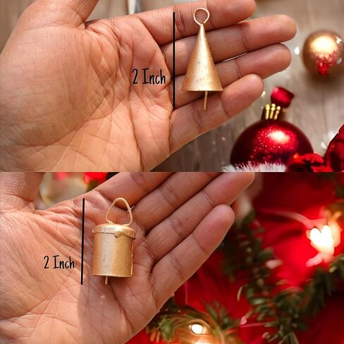 اجراس معدنية ذهبية مزخرفة من الحديد النحاسي العتيق لتزيين إكليل الكريسماس وديكور شجرة ريفي عتيق مع خرز in Kuwait