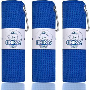 Microfiber Fishing Towels with Clip, Waffle Pattern for Effective Cleaning of Fishing Gears or Dirty Hands, 16" x 16", Camping Towels, Hiking Towels, Pack of 3 (Black/Grey/Blue)