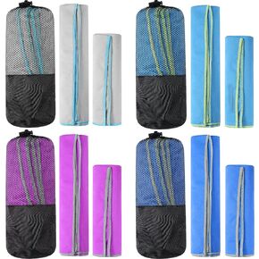 Oudain 4 Sets Quick Dry Towels 8 Pcs Drying Towels 2 Sizes Microfiber Travel Towel for Camping Beach Hiking Yoga Swim Camping Gym and Travel, with Mesh Bag in Saudi Arabia