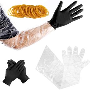 XIHIRCD One-Use Field Dressing Kit, Including 25 Pairs Black Deer Gutting Gloves 25 Pairs Clear Long Field Dressing Gloves with 160pcs Rubber Band, Deer Hunting Accessories and Equipment in Saudi Arabia