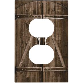 Rustic Farmhouse Antler Wood Board Barn Door 1 Gang Duplex Outlet Covers Decorative Single Light Switch Cover Electrical Receptacle Wall Plate Vintage Plug Switchplate Faceplate for Bathroom