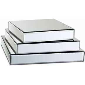 GIMORRTO Mirror Display Riser 3 PC, Glam Accent Table Display Platform for Decorative Pieces, Mirrored Showpeice 3 set, Food Beffer Displayer (Sparkling 3PC)