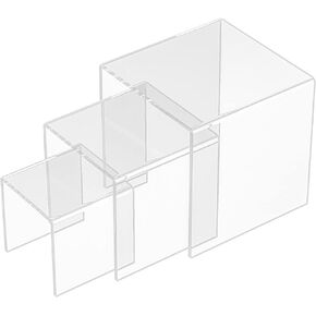 Rectangular Acrylic Display Risers Stands 3pcs, Dessert Table Display Rack, Clear Display Shelf for Funko Pop, Collectibles, Retails, Shoes, Glasses, Plants, Home Decors, Perfume - 12-1'',