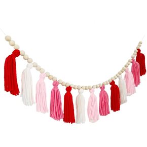 2 Pieces Boho Tassels Spring Summer Wood Bead Garland with Cool Lemon Pendant for Tiered Tray Farmhouse Rustic Wall Hanging Decor
