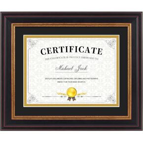 Frametory, 6x8 Diploma Frame with (Black/Gold) Double Mat or 8x10 Without Mat, Black Gold & Burgundy, Easel Stand, Wall Display or Tabletop for Pictures/Certificates/Documents, Real Glass