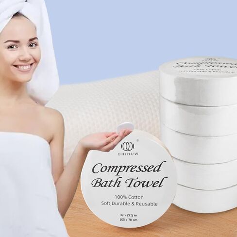 Reusable Travel Towel Compressed, Larger and Thicker Compressed Towel Tablets, Disposable Bath Towel for Camping Hiking Beach Swim(55x27 inch,6 Pack) in Kuwait