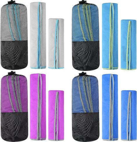 Oudain 4 Sets Quick Dry Towels 8 Pcs Drying Towels 2 Sizes Microfiber Travel Towel for Camping Beach Hiking Yoga Swim Camping Gym and Travel, with Mesh Bag in Saudi Arabia
