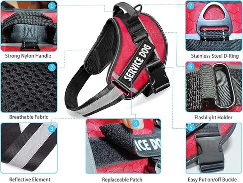 BTromeshy Service Dog Vest Harness، عدم سحب الكلب تسخير مع مقبض، قابل للتعديل 3M عاكس مادة أكسفورد سترة كلب للحيوانات الأليفة للمشي في الهواء الطلق، وسهولة التحكم لسلالة صغيرة متوسطة وكبيرة in Kuwait