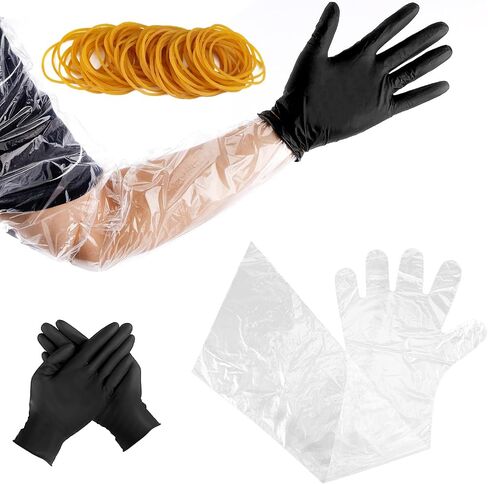 XIHIRCD Disposable Field Bandage Set, Including 25 Pairs of Black Deer Evidence Gloves, 25 Pairs of Transparent Long Field Bandage Gloves with 160 Pieces Elastic Band, Accessories and Equipment for in Saudi Arabia