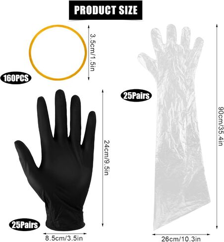 XIHIRCD Disposable Field Bandage Set, Including 25 Pairs of Black Deer Evidence Gloves, 25 Pairs of Transparent Long Field Bandage Gloves with 160 Pieces Elastic Band, Accessories and Equipment for in Saudi Arabia
