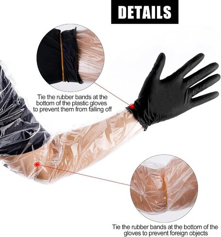 XIHIRCD Disposable Field Bandage Set, Including 25 Pairs of Black Deer Evidence Gloves, 25 Pairs of Transparent Long Field Bandage Gloves with 160 Pieces Elastic Band, Accessories and Equipment for in Saudi Arabia