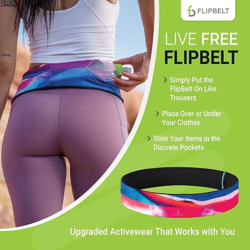 حزام الجري الكلاسيكي FlipBelt، حزمة فاني للجري للنساء والرجال، حزمة حزام خصر غير قابلة للتهيج للهاتف، حزام تخزين ماص للرطوبة، شركة أمريكية in Kuwait