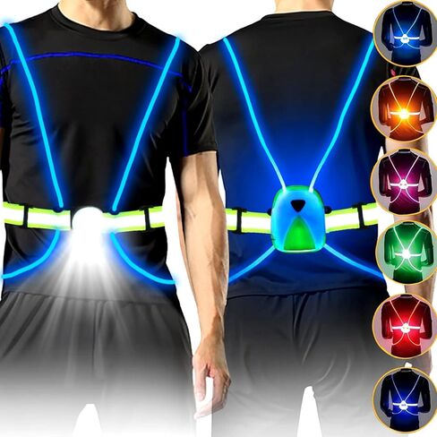 LED Reflective Running Vest USB Rechargeable Front Light,Running Lights for Runners,Safety Vest for Men/Women Running,Cycling ,Walking, High Visibility Warning LED Lights with Adjustable Elastic Belt in Kuwait