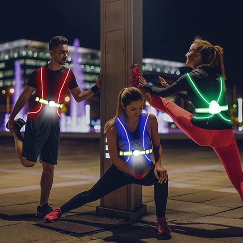 LED Reflective Running Vest USB Rechargeable Front Light,Running Lights for Runners,Safety Vest for Men/Women Running,Cycling ,Walking, High Visibility Warning LED Lights with Adjustable Elastic Belt in Kuwait