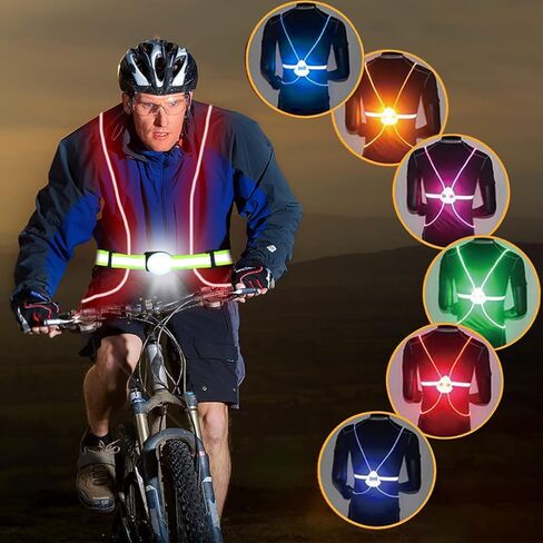 LED Reflective Running Vest USB Rechargeable Front Light,Running Lights for Runners,Safety Vest for Men/Women Running,Cycling ,Walking, High Visibility Warning LED Lights with Adjustable Elastic Belt in Kuwait
