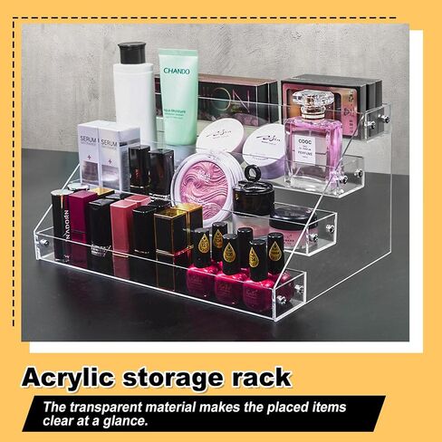 POUYRBA Acrylic Riser, 12inch 3 Tier Acrylic Risers for Display Premium Clear Perfume Organizer Easy Assemble Skincare Organizers Cupcake Stand Sturdy Acrylic Shelves for Display Decoration and in Kuwait
