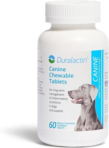 PRN Pharmacal Duralactin Canine Chewable Tablets - Joint Health Supplement for Dogs & Puppies Supports Mobility & Wellness - Tablets Containing Dried Milk Protein - Vanilla Flavor - 60 Canine Chews in Kuwait