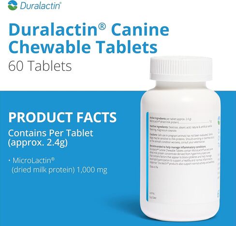 PRN Pharmacal Duralactin Canine Chewable Tablets - Joint Health Supplement for Dogs & Puppies Supports Mobility & Wellness - Tablets Containing Dried Milk Protein - Vanilla Flavor - 60 Canine Chews in Kuwait