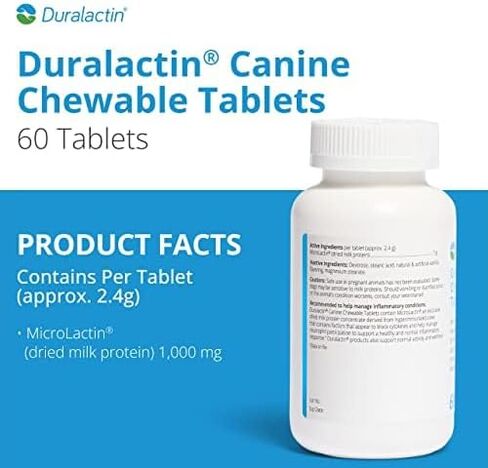 PRN Pharmacal Duralactin Canine Chewable Tablets - Joint Health Supplement for Dogs & Puppies Supports Mobility & Wellness - Tablets Containing Dried Milk Protein - Vanilla Flavor - 60 Canine Chews in Kuwait