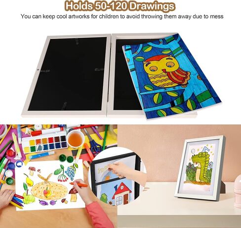 UBeesize 9.5x13 Kids Art Frame - A4 Artwork Display Kids Art Frames Front Opening Holds 50 - Changeable Picture Display 8.5x11 Without Mat and 6.1x9.6 With Mat -Storage Frames with Easel Back(White) in Saudi Arabia