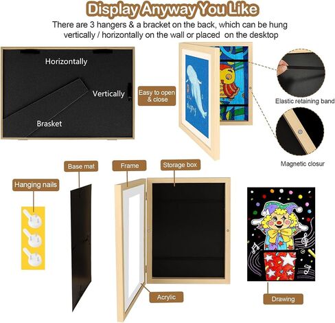 UBeesize 9.5x13 Kids Art Frame - A4 Artwork Display Kids Art Frames Front Opening Holds 50 - Changeable Picture Display 8.5x11 Without Mat and 6.1x9.6 With Mat -Storage Frames with Easel Back(White) in Saudi Arabia