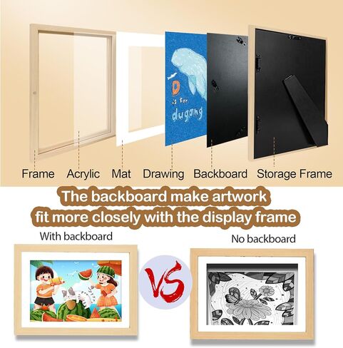 UBeesize 9.5x13 Kids Art Frame - A4 Artwork Display Kids Art Frames Front Opening Holds 50 - Changeable Picture Display 8.5x11 Without Mat and 6.1x9.6 With Mat -Storage Frames with Easel Back(White) in Saudi Arabia
