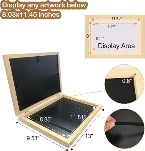 UBeesize 9.5x13 Kids Art Frame - A4 Artwork Display Kids Art Frames Front Opening Holds 50 - Changeable Picture Display 8.5x11 Without Mat and 6.1x9.6 With Mat -Storage Frames with Easel Back(White) in Saudi Arabia