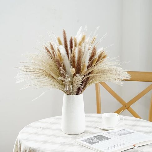 Hananona 120 قطعة من الزهور المجففة بامباس ديكور عشبي للمزهرية، تحتوي على ذيول أرنب زهور مجففة، باقة عشب القصب لديكور طاولة بوهو لحفلات الزفاف، ديكور منزل مزرعة ريفي (120) in Kuwait
